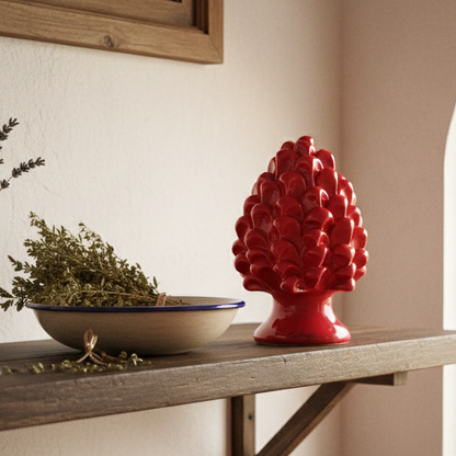 Red Pine Cone in Sicilian Ceramic from Caltagirone - Various Sizes