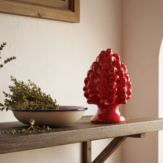 Red Pine Cone in Sicilian Ceramic from Caltagirone - Various Sizes