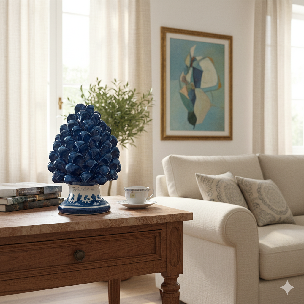 pigna blu in maiolica di sicilia