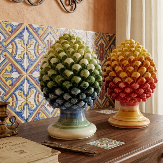 pigne in maiolica siciliana multicolor