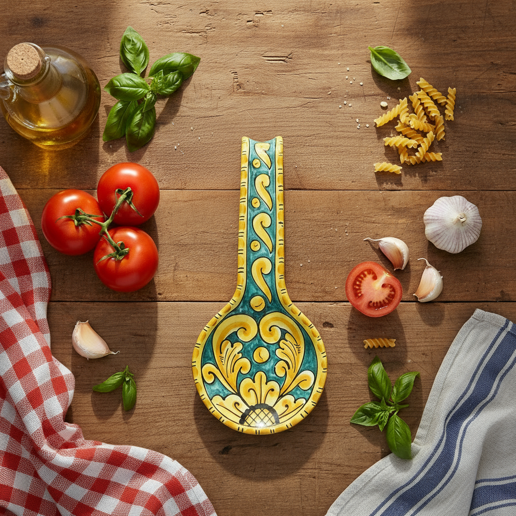 poggia cucchiaio in maiolica decorato a caltagirone