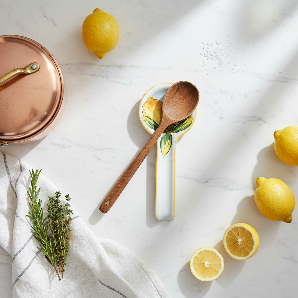 Sicilian Ceramic Spoon Rest from Santo Stefano di Camastra with Lemon Decoration, 29 cm