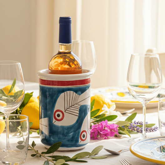 secchiello porta bottiglie in maiolica