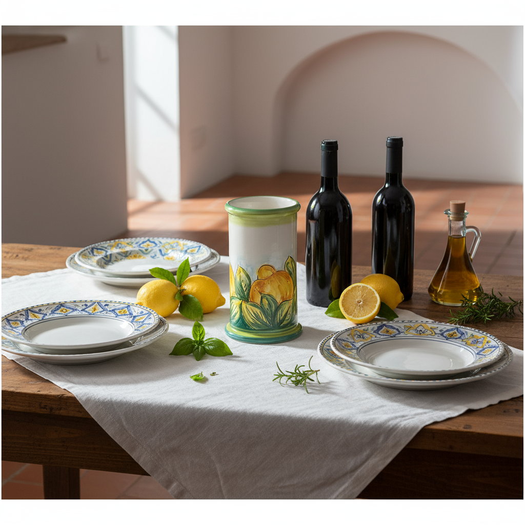 porta bottiglie decorato da tavolo in maiolica