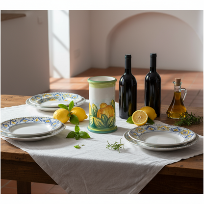 porta bottiglie decorato da tavolo in maiolica