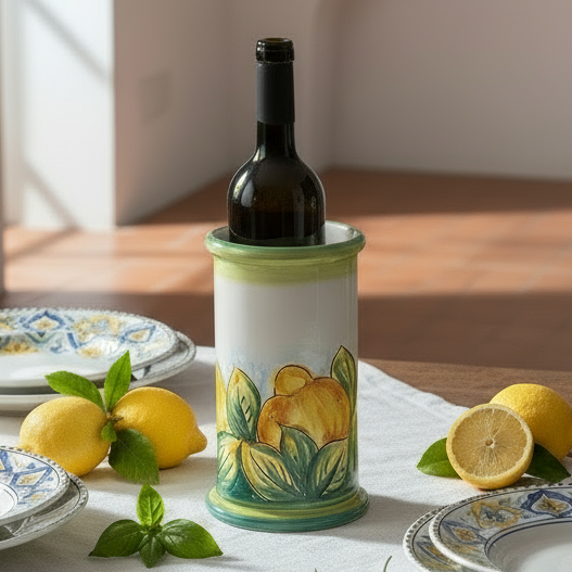 porta bottiglie decorato limoni in ceramica 