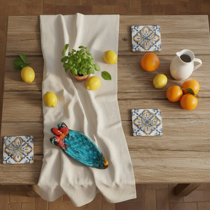 Svuotatasche Pala di Fico d'India  Blu 35cm in Ceramica Siciliana di Santo Stefano di Camastra