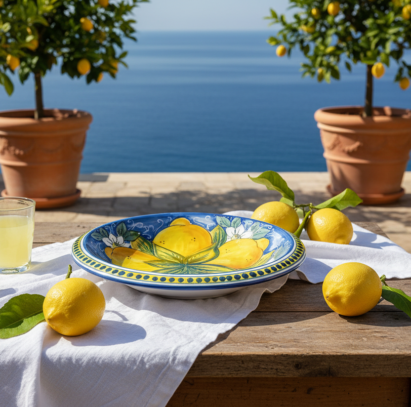 porta frutta decorato con limoni