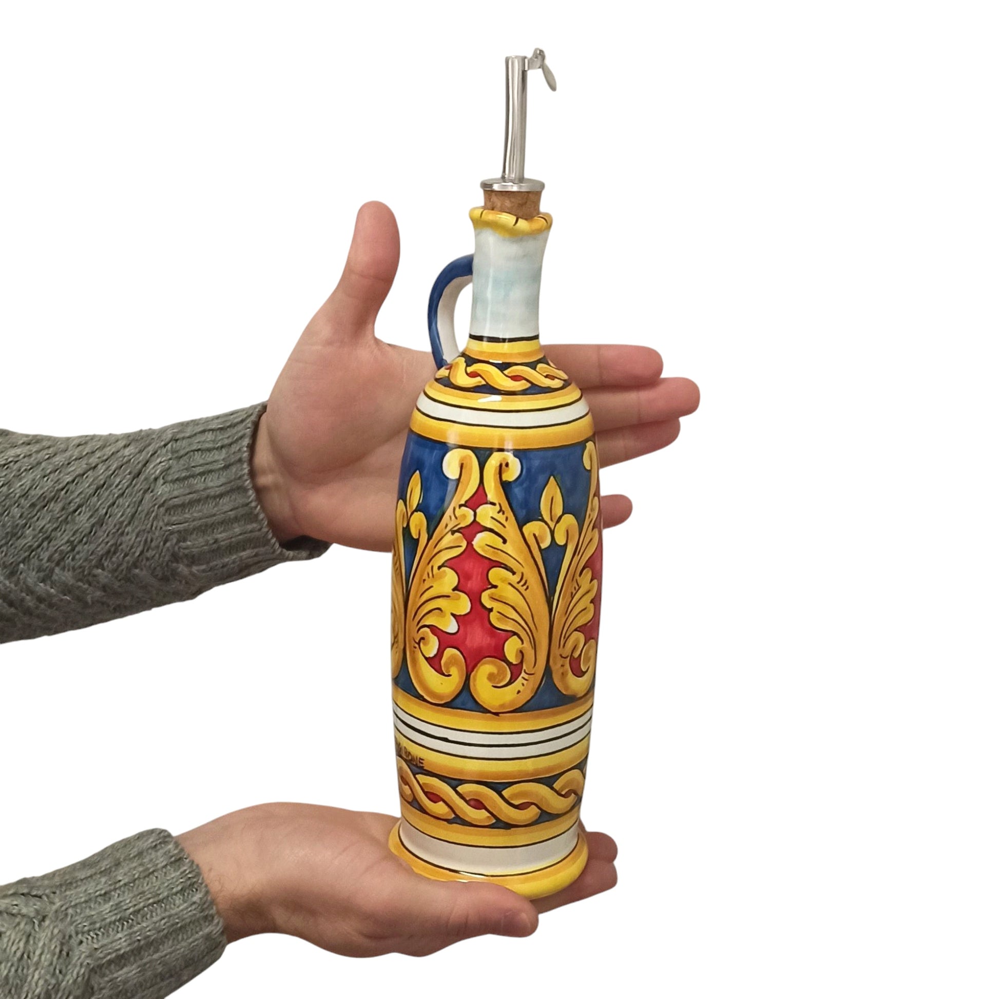 bottiglia in terracotta decorata porta olio