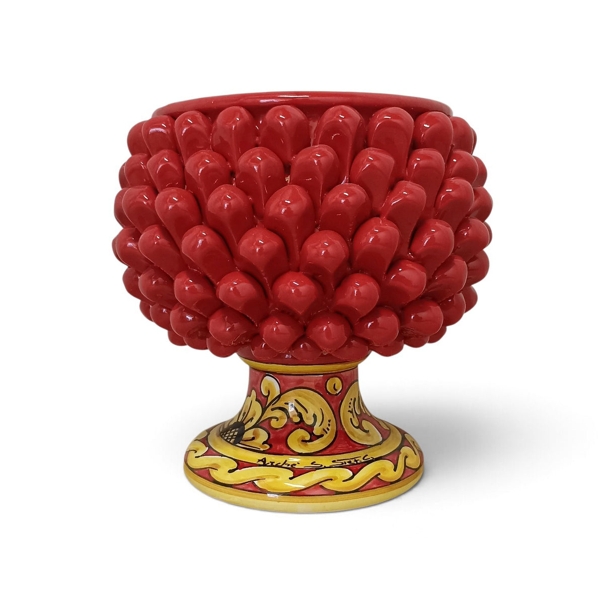 vaso porta piante pigna con base decorata