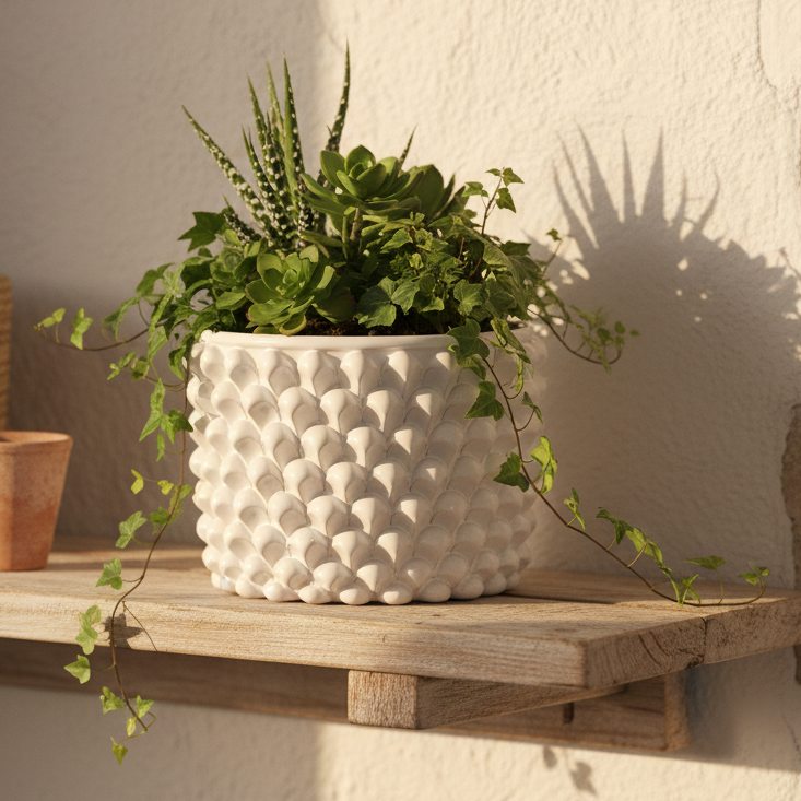 vaso bianco in ceramica di caltagirone