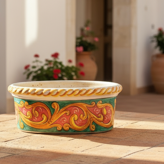 Portapiante da balcone rettangolare in maiolica siciliana 