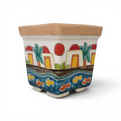 vaso quadrato ceramica siciliana per piante