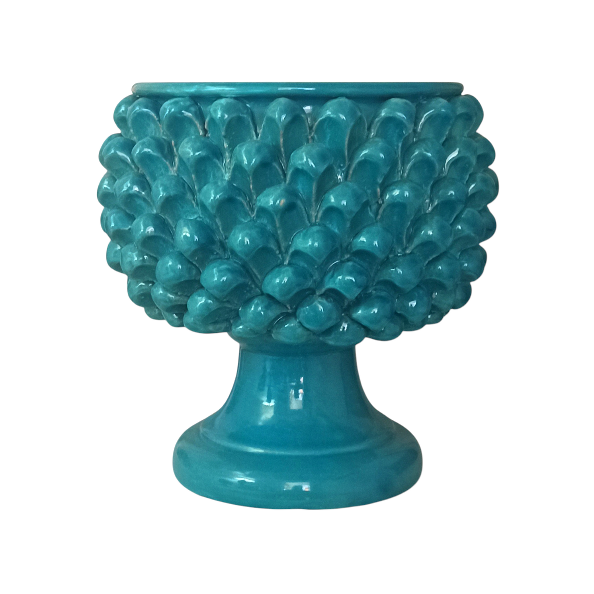 Pigna caltagirone turchese, ceramica siciliana fatta a mano