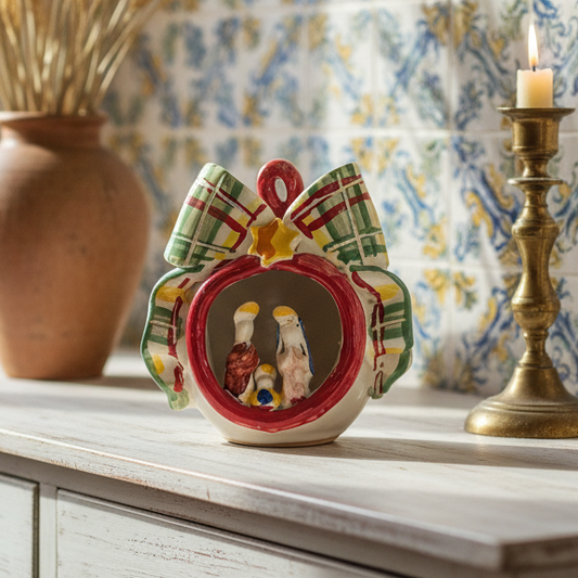  Nativity Sphere 12cm in Sicilian Ceramic from Caltagirone