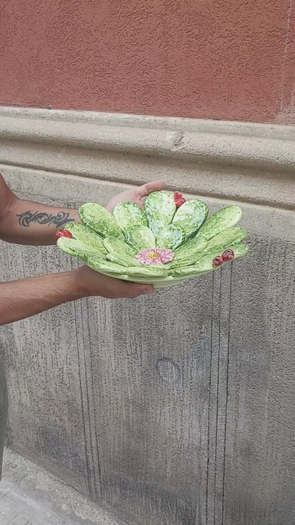 Centrotavola d.30cm Cactus in Ceramica Siciliana di Caltagirone