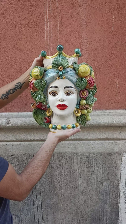 Mascherone 40cm Testa di Moro da Parete in Ceramica Siciliana di Caltagirone