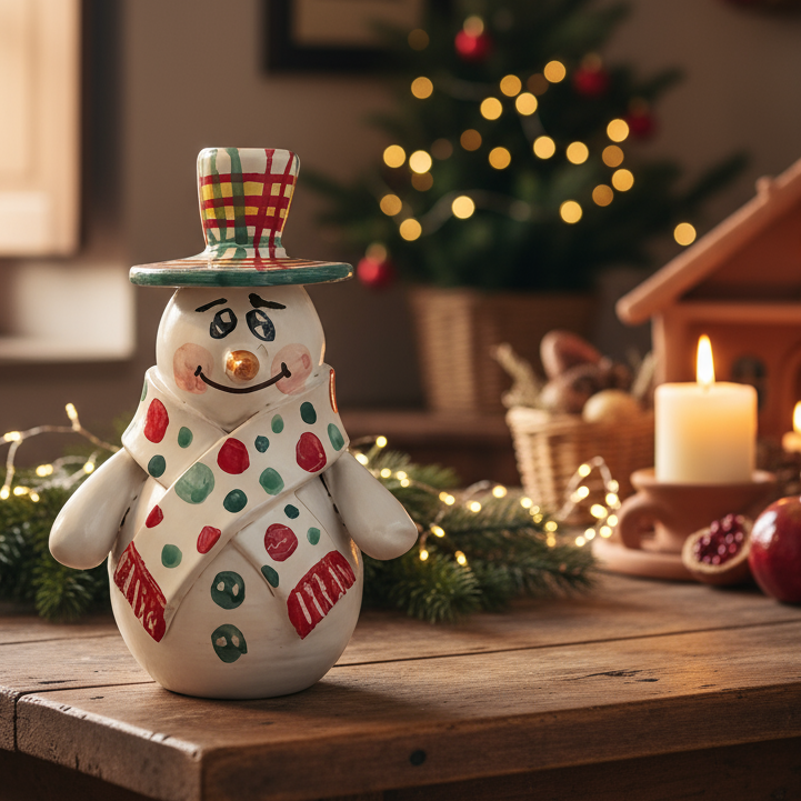 Pupazzo di neve in maiolica Caltagirone 