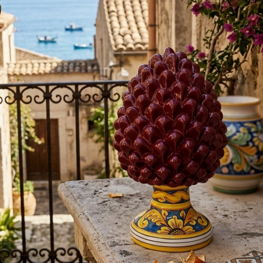 red handmade ceramic pine cone