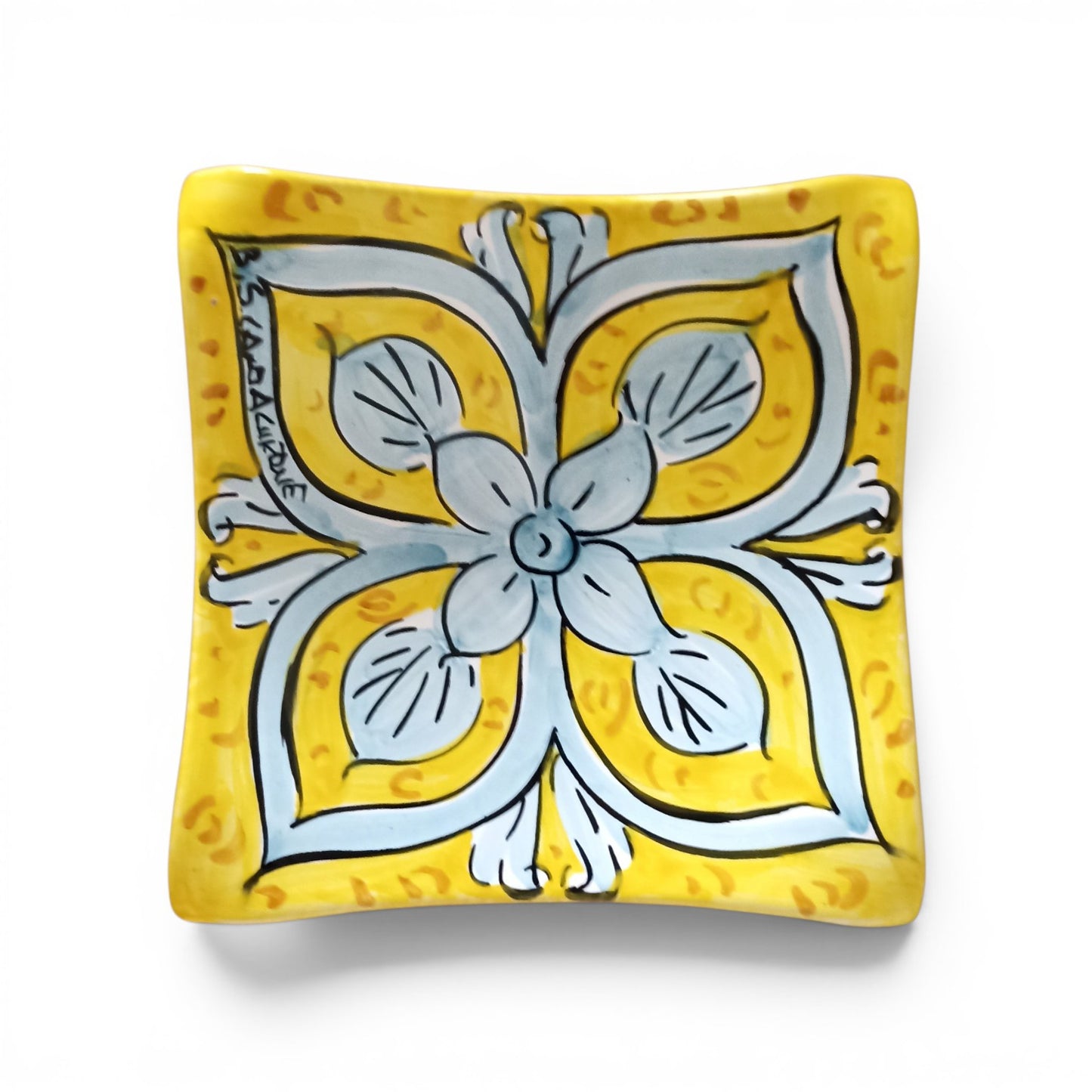 Square Plate "Flower of Sicily" in Caltagirone Ceramic 17x17cm