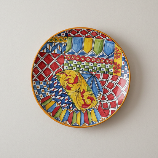 Piatto 37cm "Decoro Carretto Siciliano" in Ceramica Siciliana di Santo Stefano di Camastra