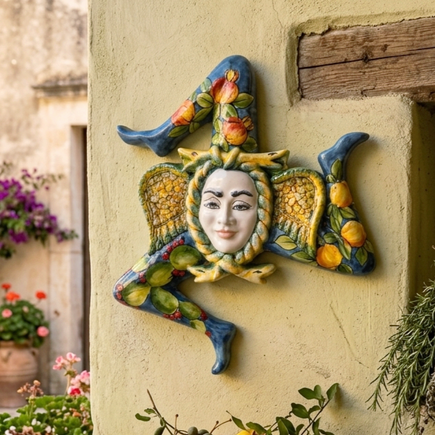 Handmade Sicilian Ceramic "Trinacria" 35cm