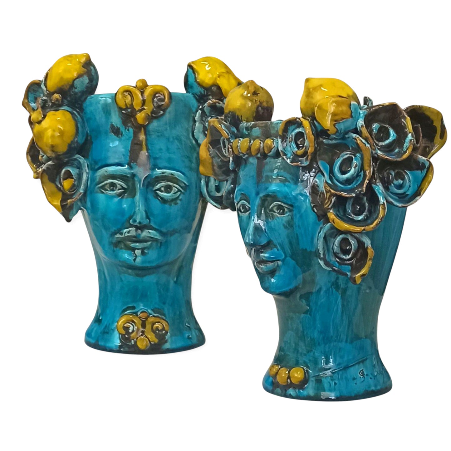 Moorish Heads, 25cm high, in Sicilian Majolica from Santo Stefano di Camastra