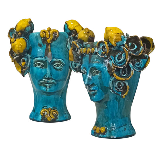 Moorish Heads, 25cm high, in Sicilian Majolica from Santo Stefano di Camastra