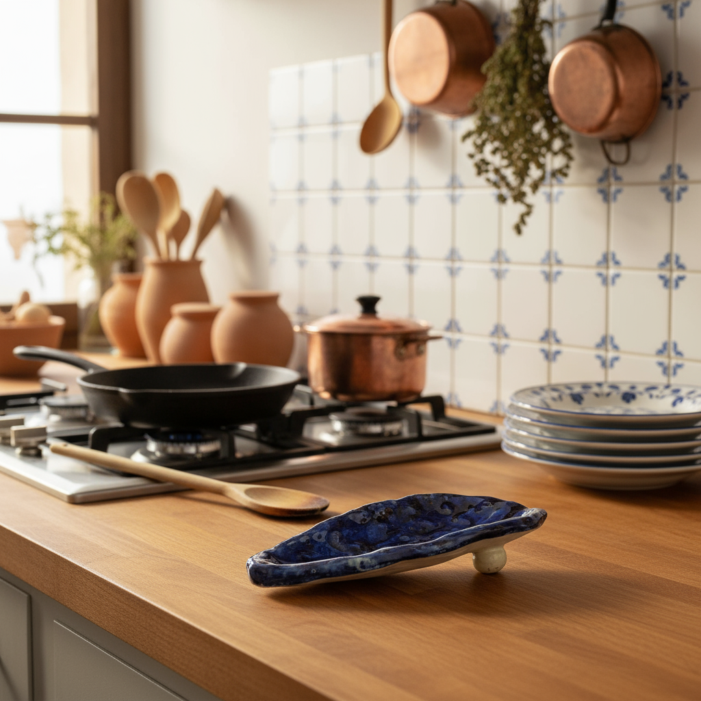 Poggia Cucchiaio 25cm da Cucina "Pala di Fico d'India" in Ceramica Siciliana di Caltagirone