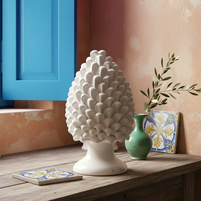 White Pine Cone in Sicilian Ceramic from Caltagirone - Various Sizes