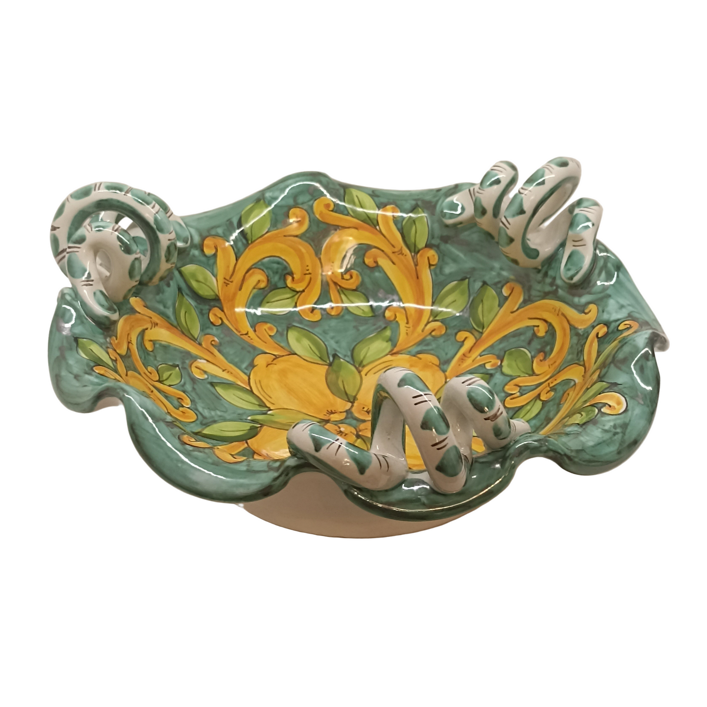 Centrotavola con Manici Ricciolo 32cm in Maiolica Siciliana di Santo Stefano di Camastra