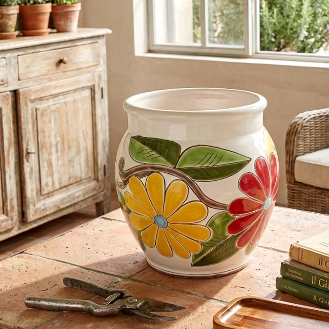 Decorated Plant Pot Sicilian Ceramics 30cm