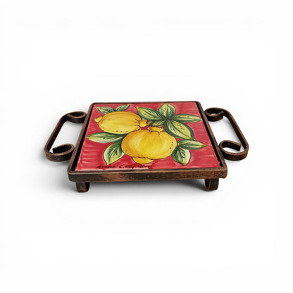 Wrought Iron and Sicilian Ceramic Pot Rest