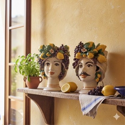 Ceramic Moor's Heads "Lemons and Grapes" Caltagirone