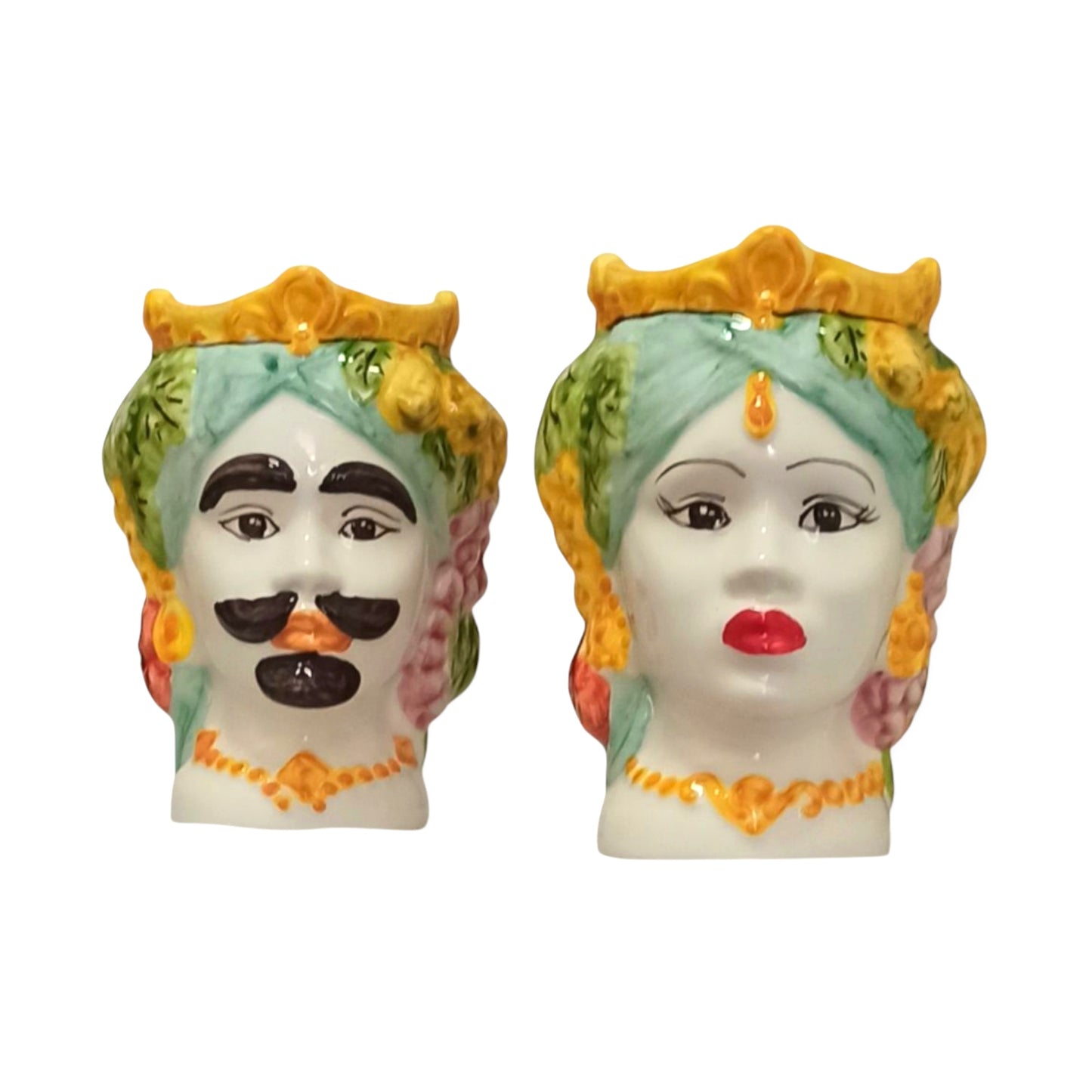 Coppia Teste di Moro in Ceramica Siciliana di Caltagirone