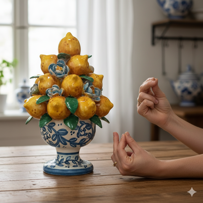 Centrotavola ''Cesto Limoni'' in Maiolica Siciliana di Caltagirone