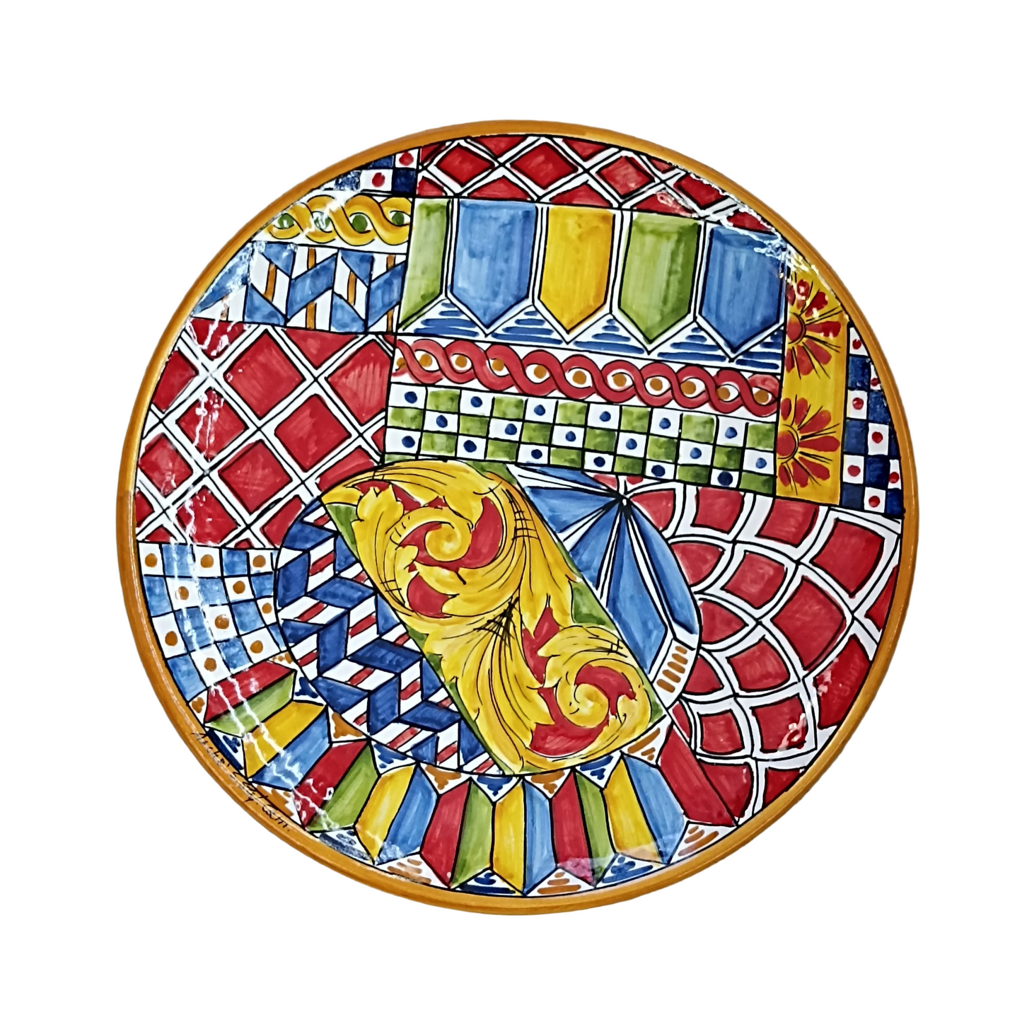 Piatto 37cm "Decoro Carretto Siciliano" in Ceramica Siciliana di Santo Stefano di Camastra