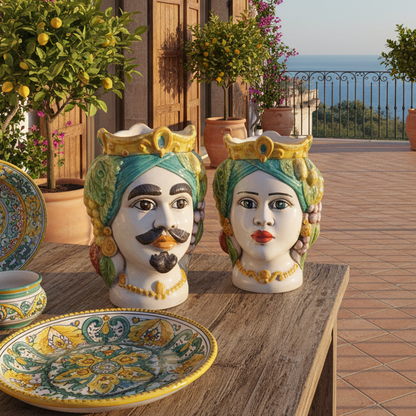 Teste di Moro 19cm in Ceramica Siciliana di Caltagirone