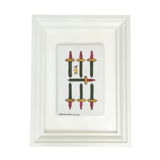 Cornice con Carta Siciliana in Ceramiche di Sicilia - Sette di Spade