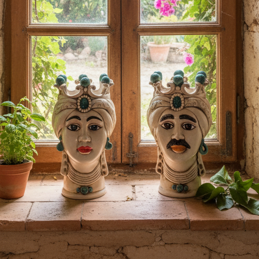 Teste di Moro h.28cm Corona in Ceramica Siciliana di Caltagirone