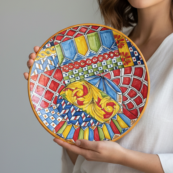Piatto 37cm "Decoro Carretto Siciliano" in Ceramica Siciliana di Santo Stefano di Camastra