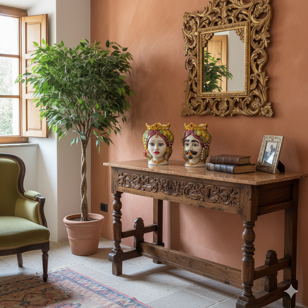 Moorish Heads, 26cm high, in Sicilian Ceramics from Caltagirone