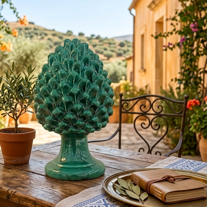 Green Pine Cone in Sicilian Ceramic from Caltagirone
