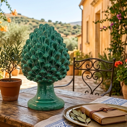 Green Pine Cone in Sicilian Ceramic from Caltagirone