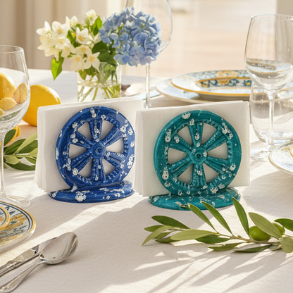 13cm "Cart Wheel" Napkin Holder in Sicilian Ceramic - Various Decorations