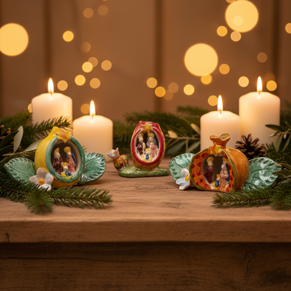 Sicilian Ceramic Nativity Scene from Caltagirone - Assorted Fruits