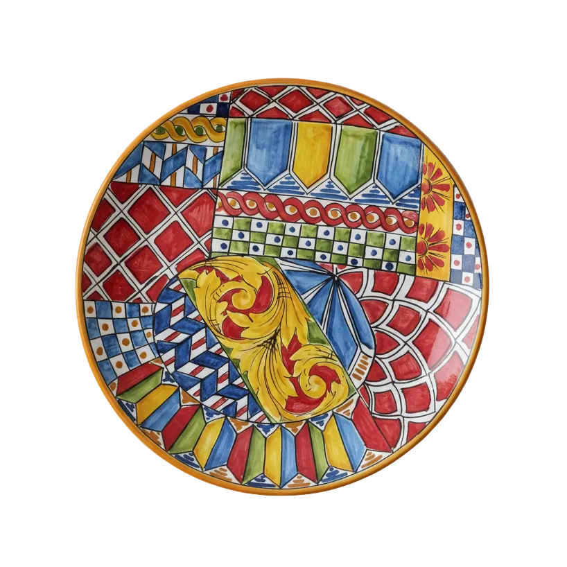 Piatto 37cm "Decoro Carretto Siciliano" in Ceramica Siciliana di Santo Stefano di Camastra