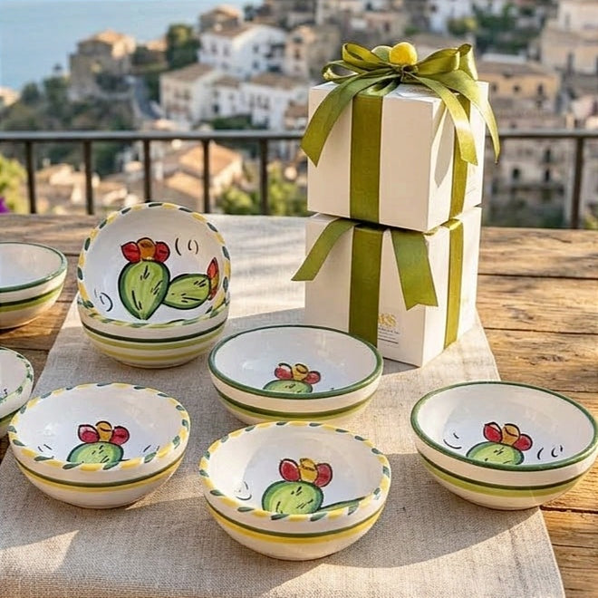 Prickly Pear Small Bowl - Sicilian Party Favor in Caltagirone Ceramic 12cm - assorted decorations