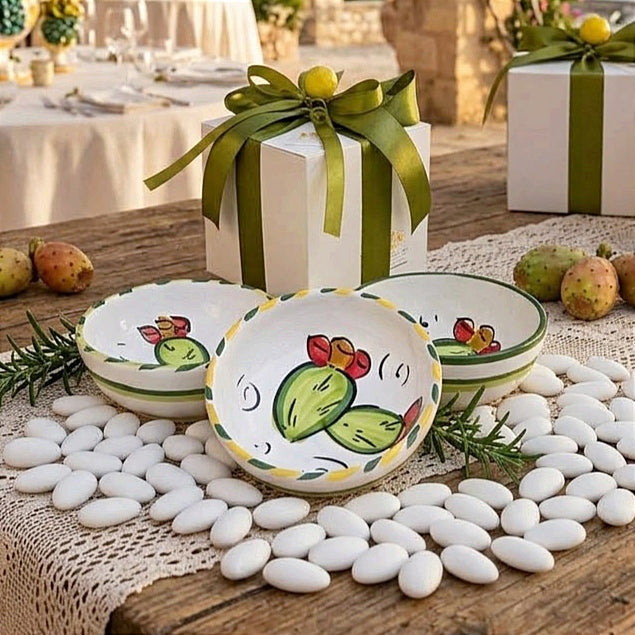 Prickly Pear Small Bowl - Sicilian Party Favor in Caltagirone Ceramic 12cm - assorted decorations