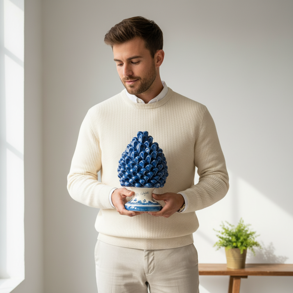 Sicilian Ceramic Pine Cone Caltagirone "ancient blue"